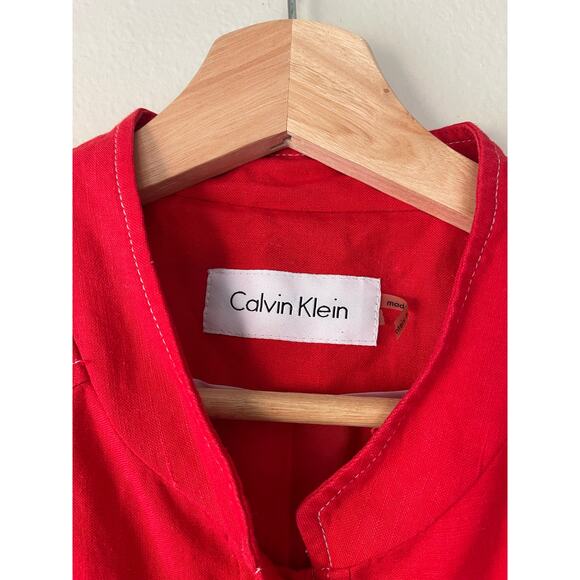 Calvin Klein Red Linen-Blend Short-Sleeve Blazer – Size M/L - Picture 4 of 8